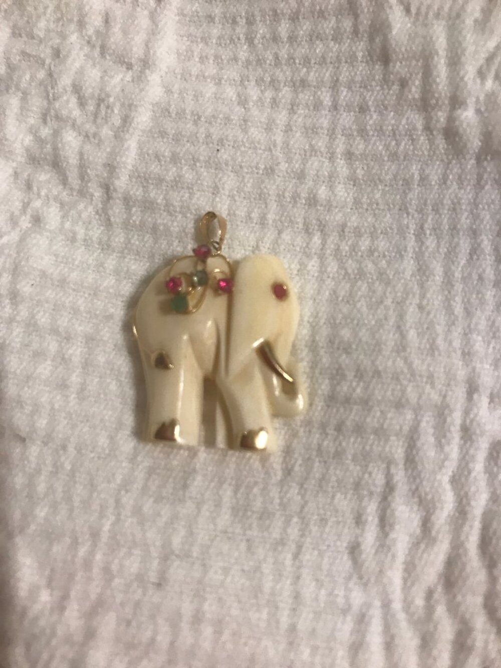 14K Emerald Ruby Oxbone Elephant Pendant 4 Necklace 14KT Gold Vintage Jewelry